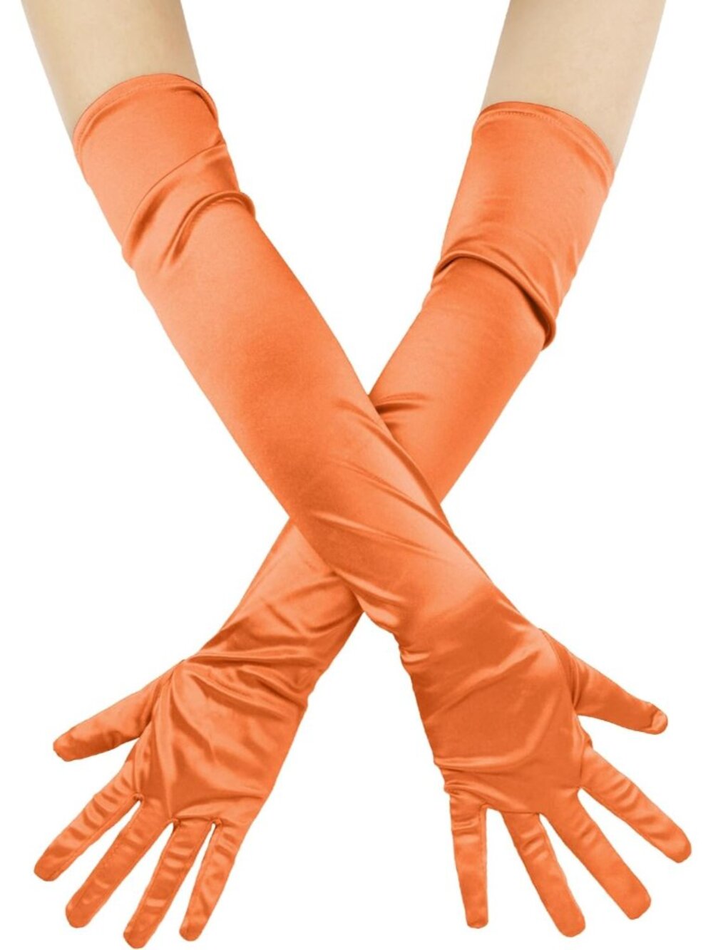 Women's Orange 1920s Long Elbow Length For Bridal Evening Satin Opera Gloves